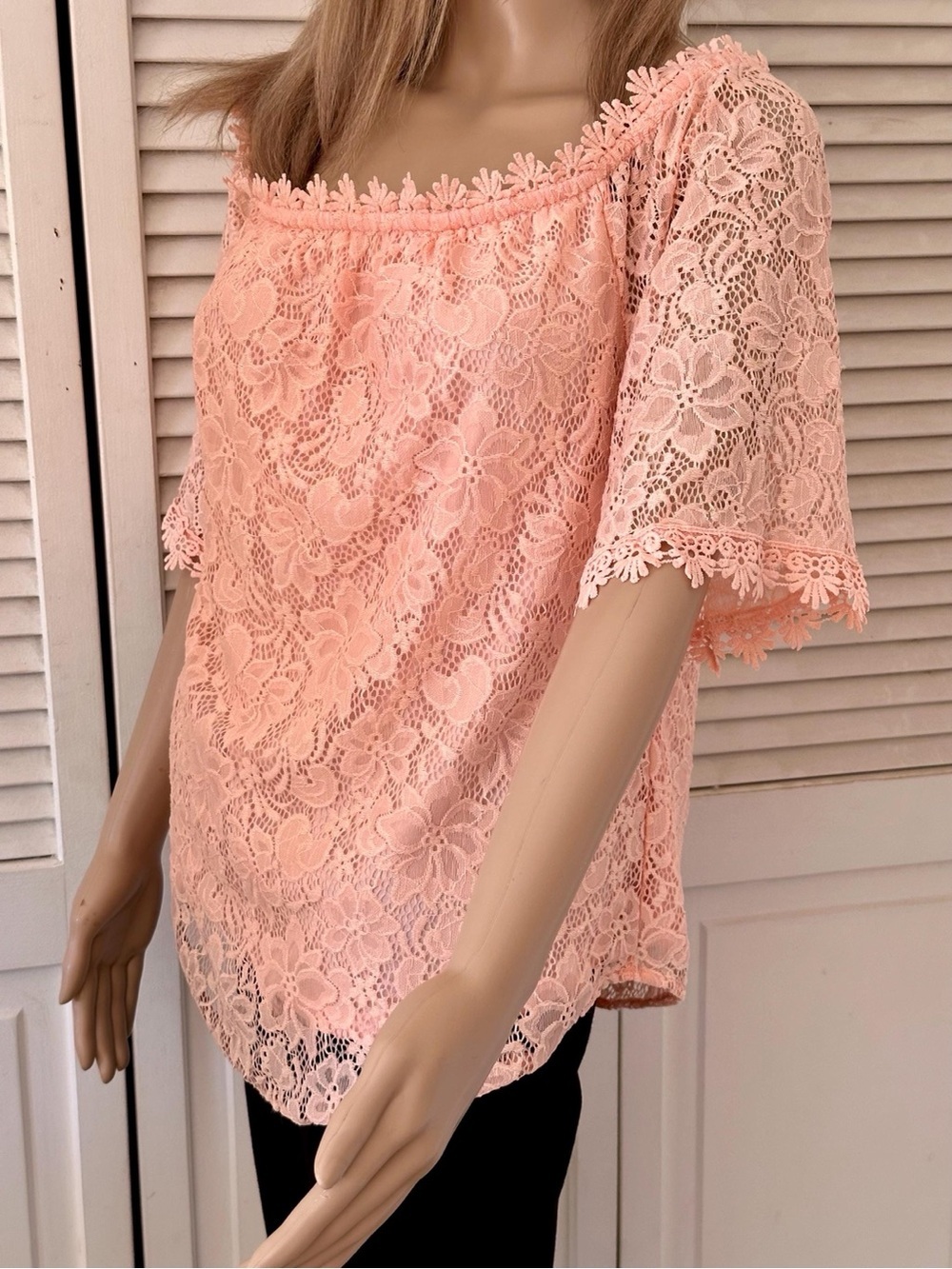 Floral Lace Off-Shoulder Blouse in Peach